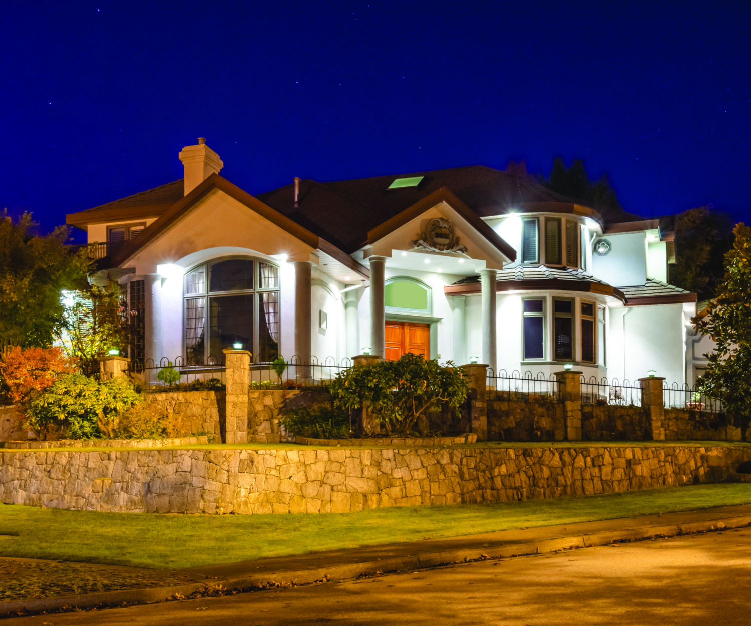 Luxury house at night in Vancouver, Canada.